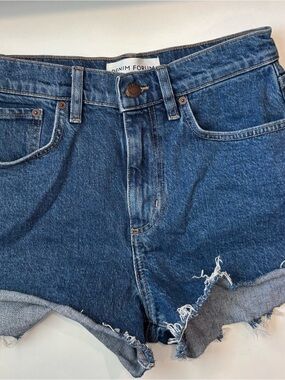 Denim Forum Dark Blue High-Rise Distressed Jean Shorts